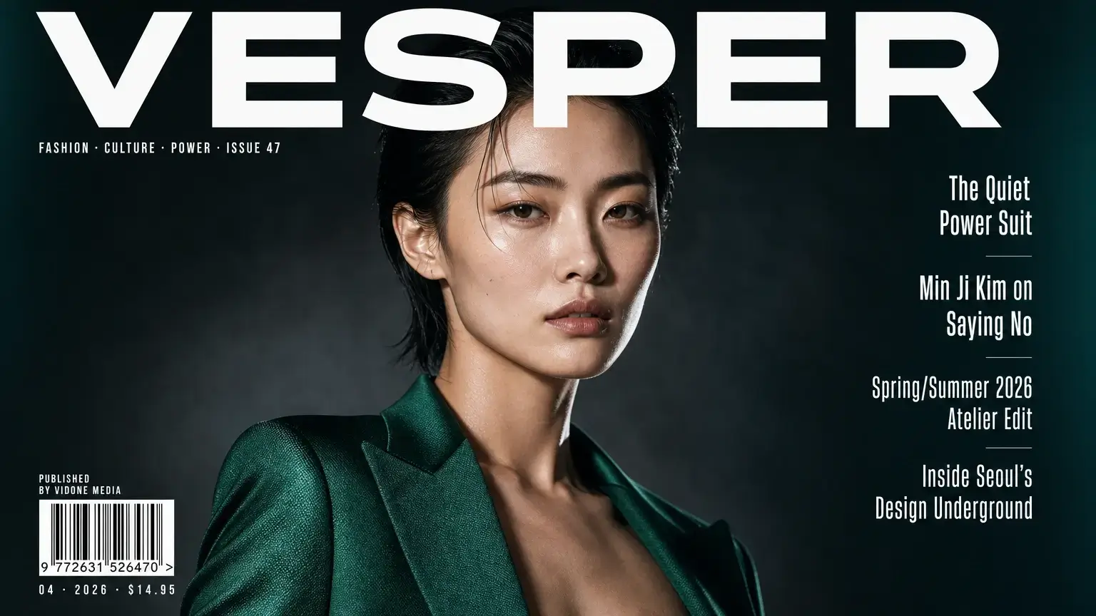 Editorial magazine cover rendered at native 4K resolution with Seedream 4.5
