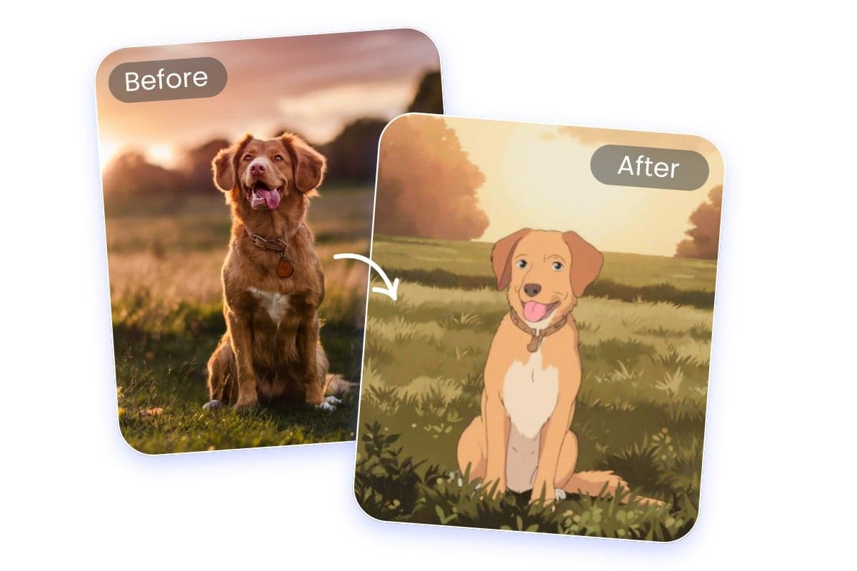 Dog photo transformed into Studio Ghibli style with VidOne