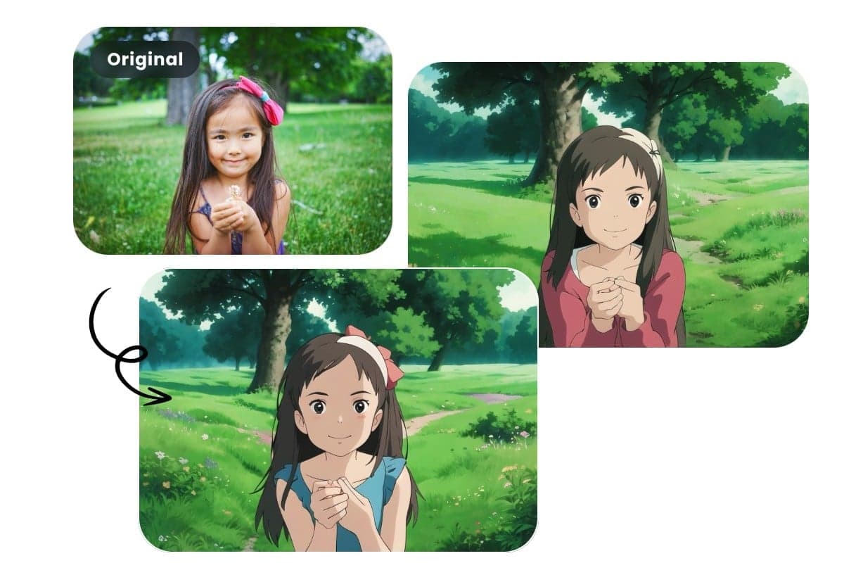 Portrait photo turned into a Studio Ghibli character with VidOne